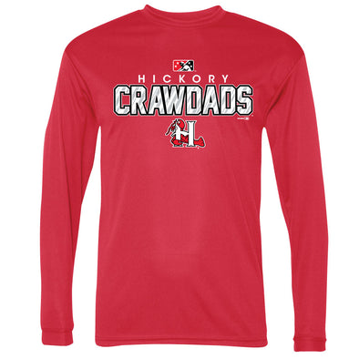 Hickory Crawdads Shiner Red Long Sleeve Performance Tee