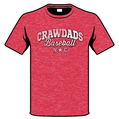 Hickory Crawdads Red Ring Spun Arch Tee