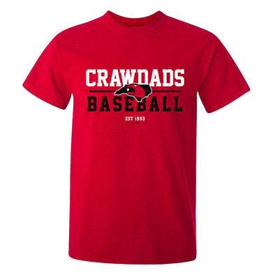 Hickory Crawdads BB Staked Red Ring Spun Tee
