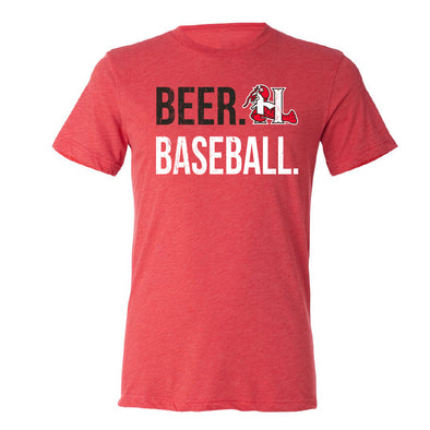 Hickory Crawdads 108 Stitches Beer Baseball Red Tee