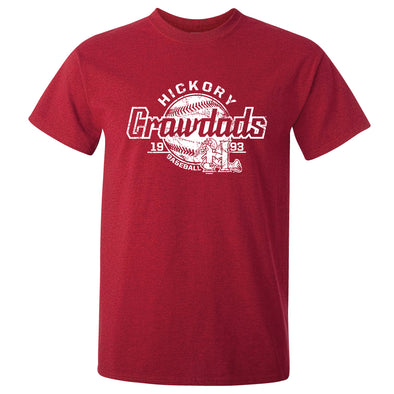 Hickory Crawdads Fuddy Antique Cherry Cotton Tee