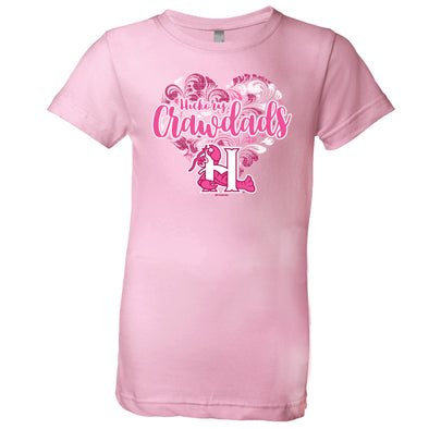 Hickory Crawdads Youth Girls Flyleaf Princess Pink Tee