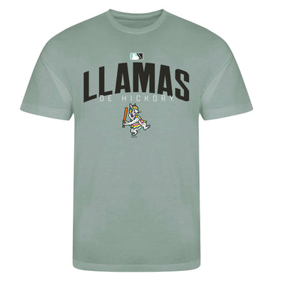Hickory Crawdads Llamas de Hickory Gallagher Dusty Green Ringspun Cotton Tee