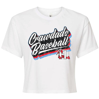 Hickory Crawdads Womens White Groovin Crop Tee
