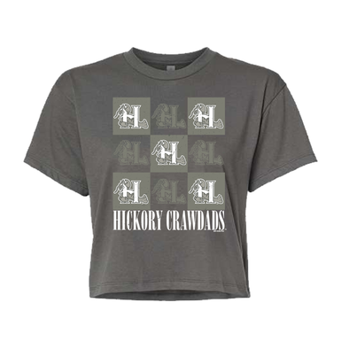 Hickory Crawdads Dark Gray Lino Womens Crop Tee