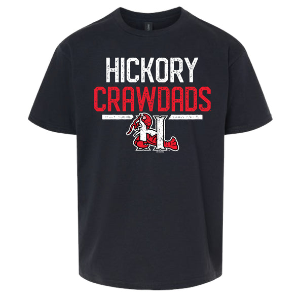 Hickory Crawdads Manchu Black Youth Tee