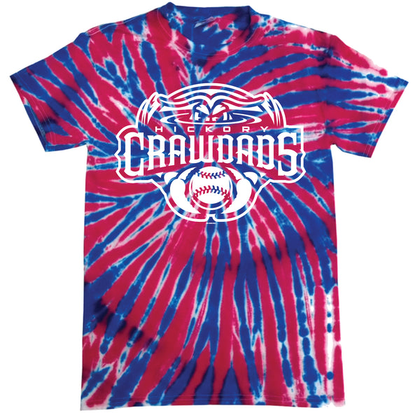 Hickory Crawdads Red and Blue Tie Dye Primary Tee