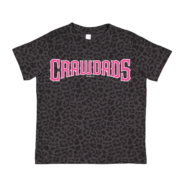 Hickory Crawdads Black Leopard Wordmark Toddler Girls Tee