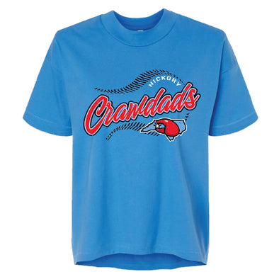 Hickory Crawdads Hotshot Carolina Blue Womens Hi-Lo Tee