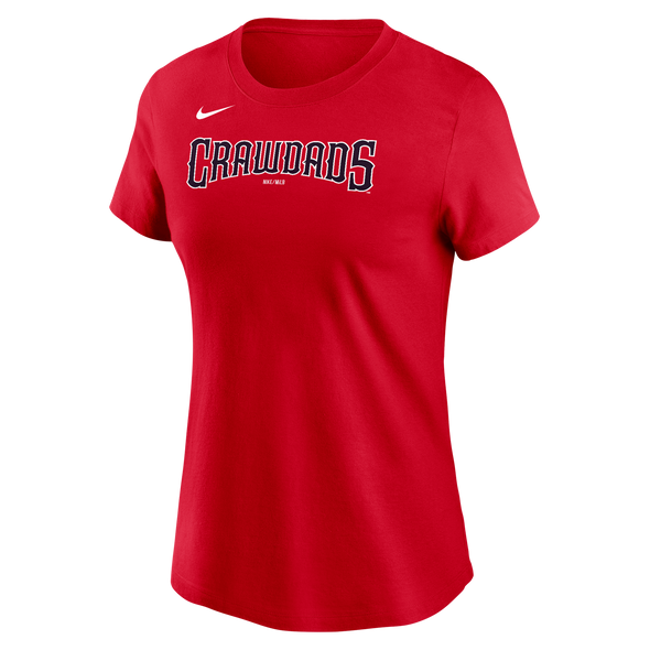Hickory Crawdads Nike Red Wordmark Women's Cotton Tee